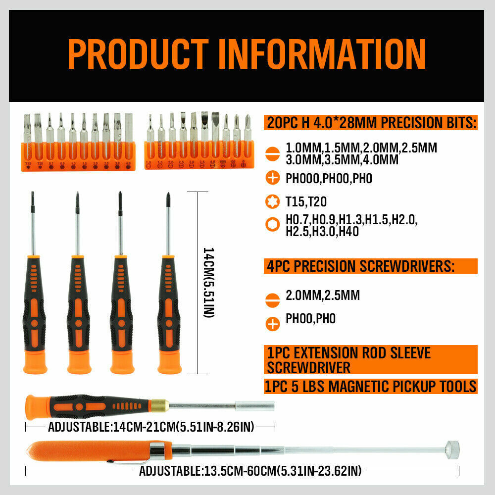 26Pc Precision Screwdriver Set Magnetic Tool Hex Torx Philip