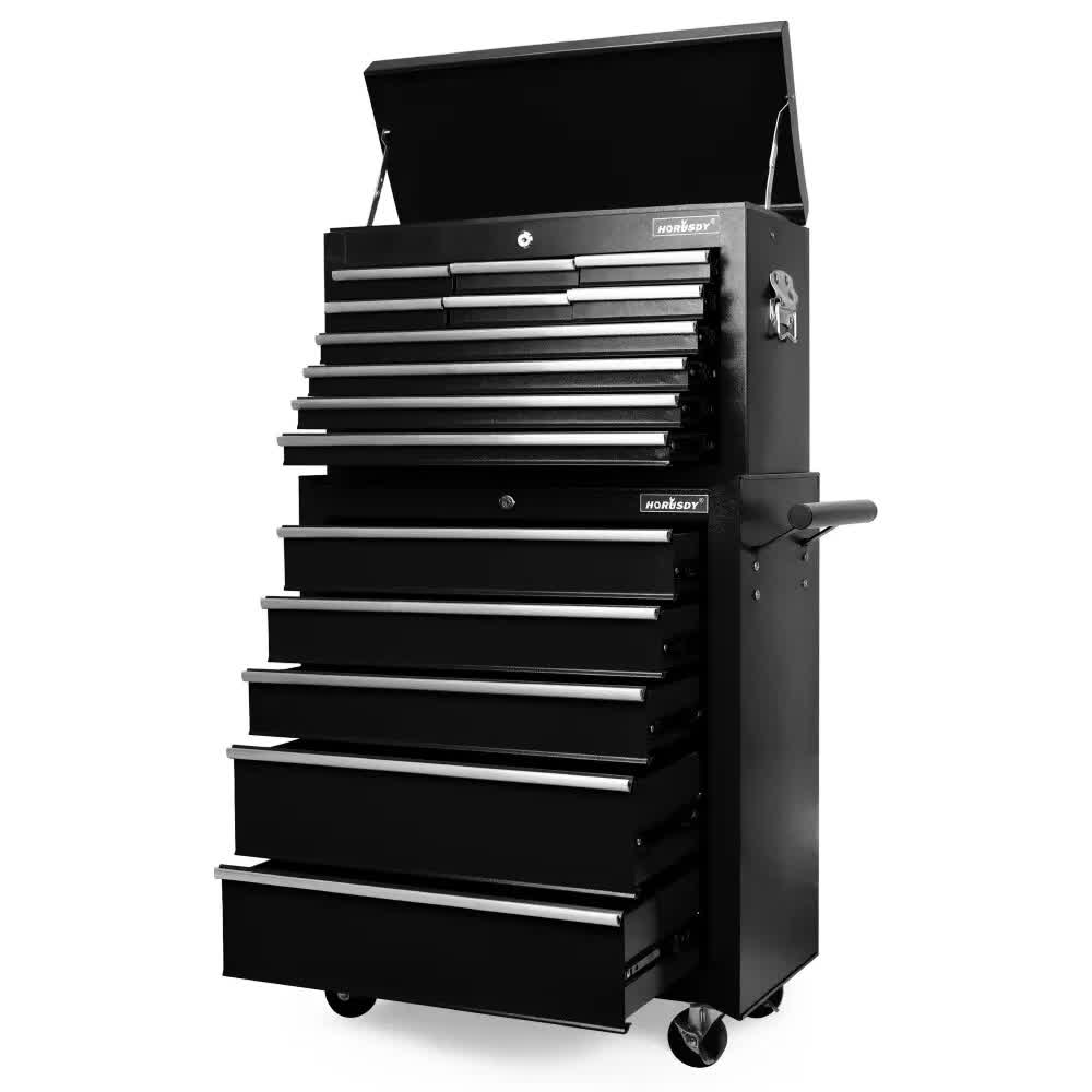 Black15 Drawer Tool Box Trolley Cabinet Storage Cart Garage Toolbox Organiser