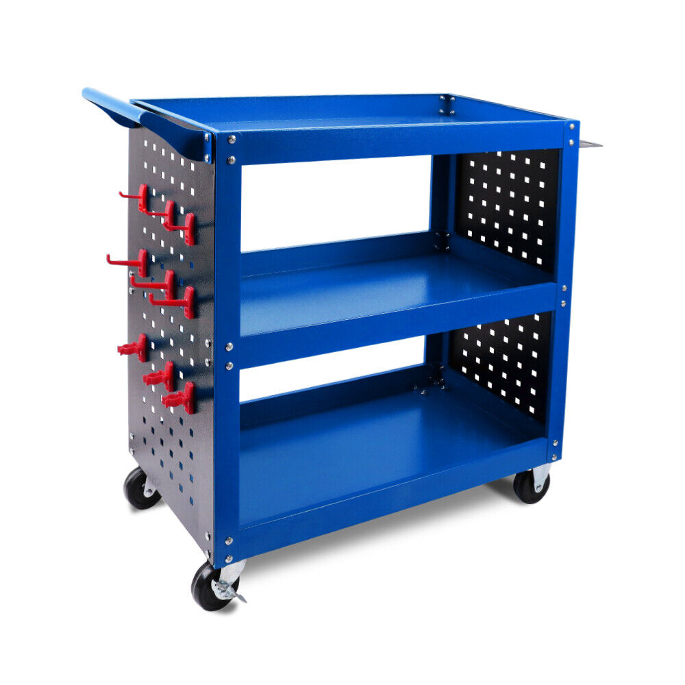 Heavy-Duty 3-Tier Tool Cart with Drawer, Pegboard & Lock