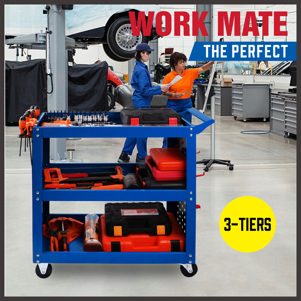 Heavy-Duty 3-Tier Tool Cart with Drawer, Pegboard & Lock