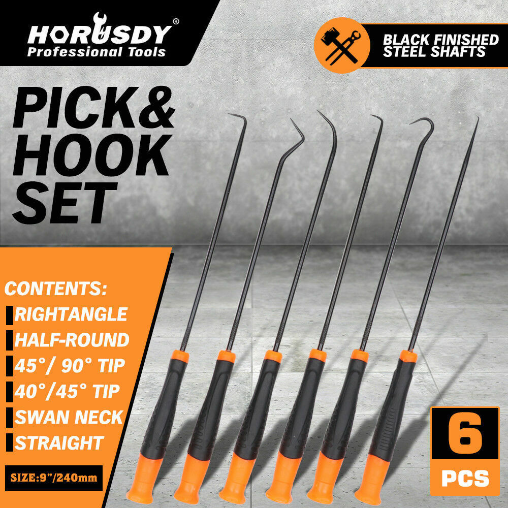 6Pc Carbon Steel Extra Long Pick & Hook Set - 240mm