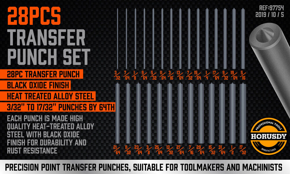 Precision Transfer Punch Set 3/32"-17/32" Machinists Tool 28x