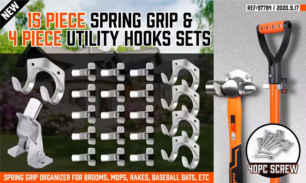 19-Piece Zinc Plated Spring Grip & Hook Tool Holder Set