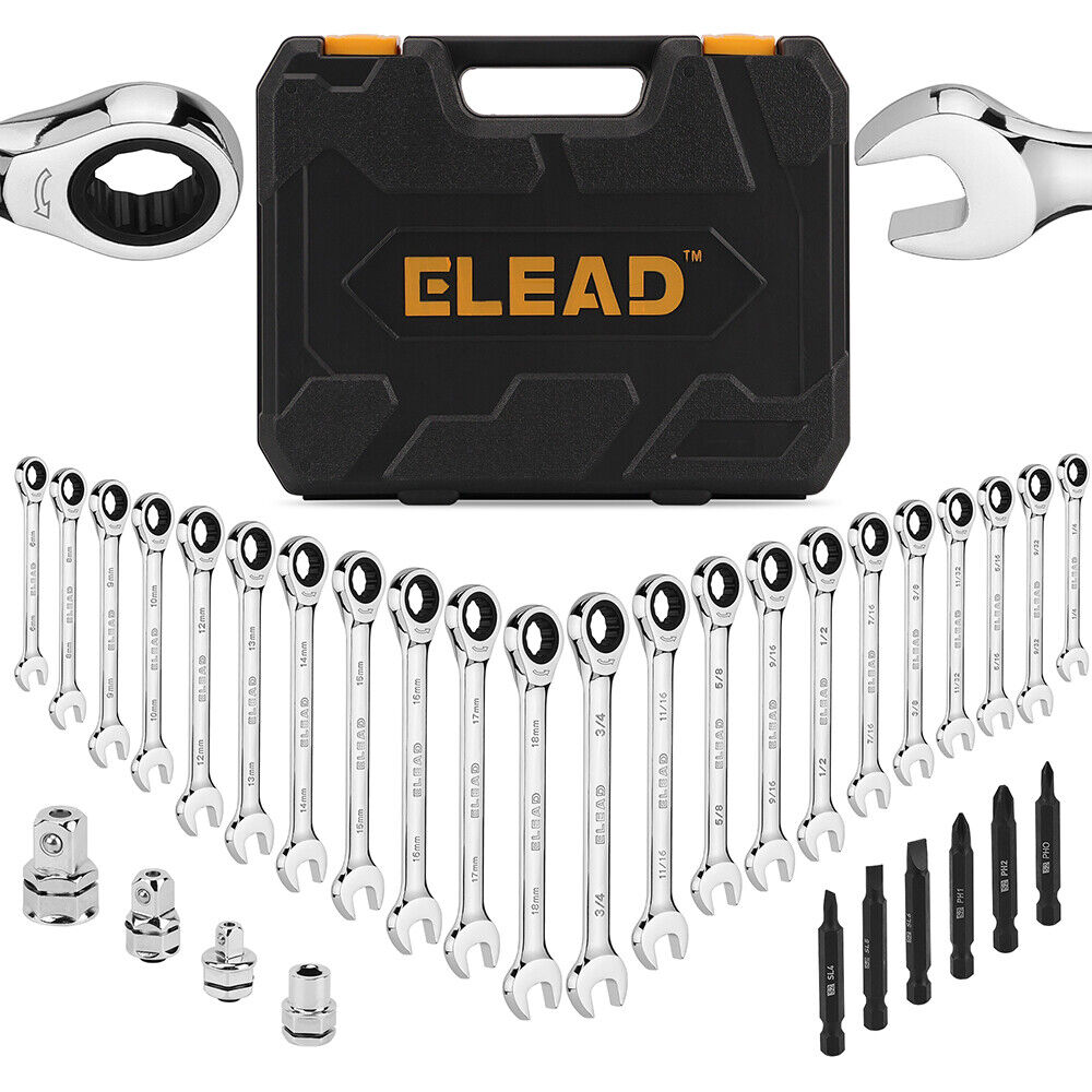 33Pc Chrome Vanadium Ratchet Wrench Set, SAE & Metric Bits