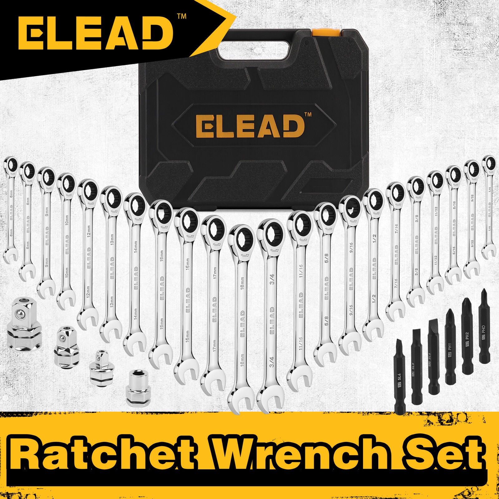 33Pc Chrome Vanadium Ratchet Wrench Set, SAE & Metric Bits