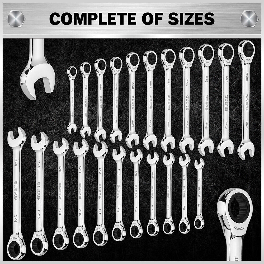 33Pc Chrome Vanadium Ratchet Wrench Set, SAE & Metric Bits