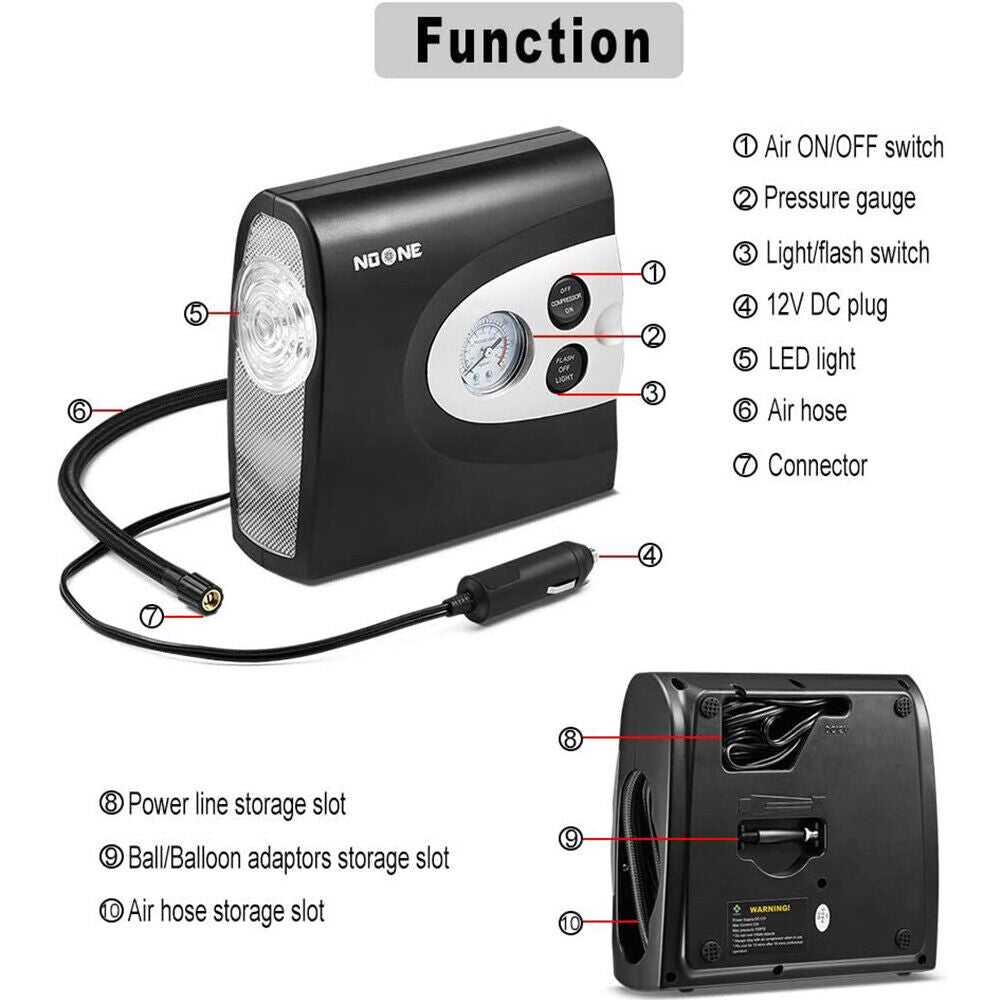 Fast Inflating 12V Car Tire Air Compressor with LED Lighting