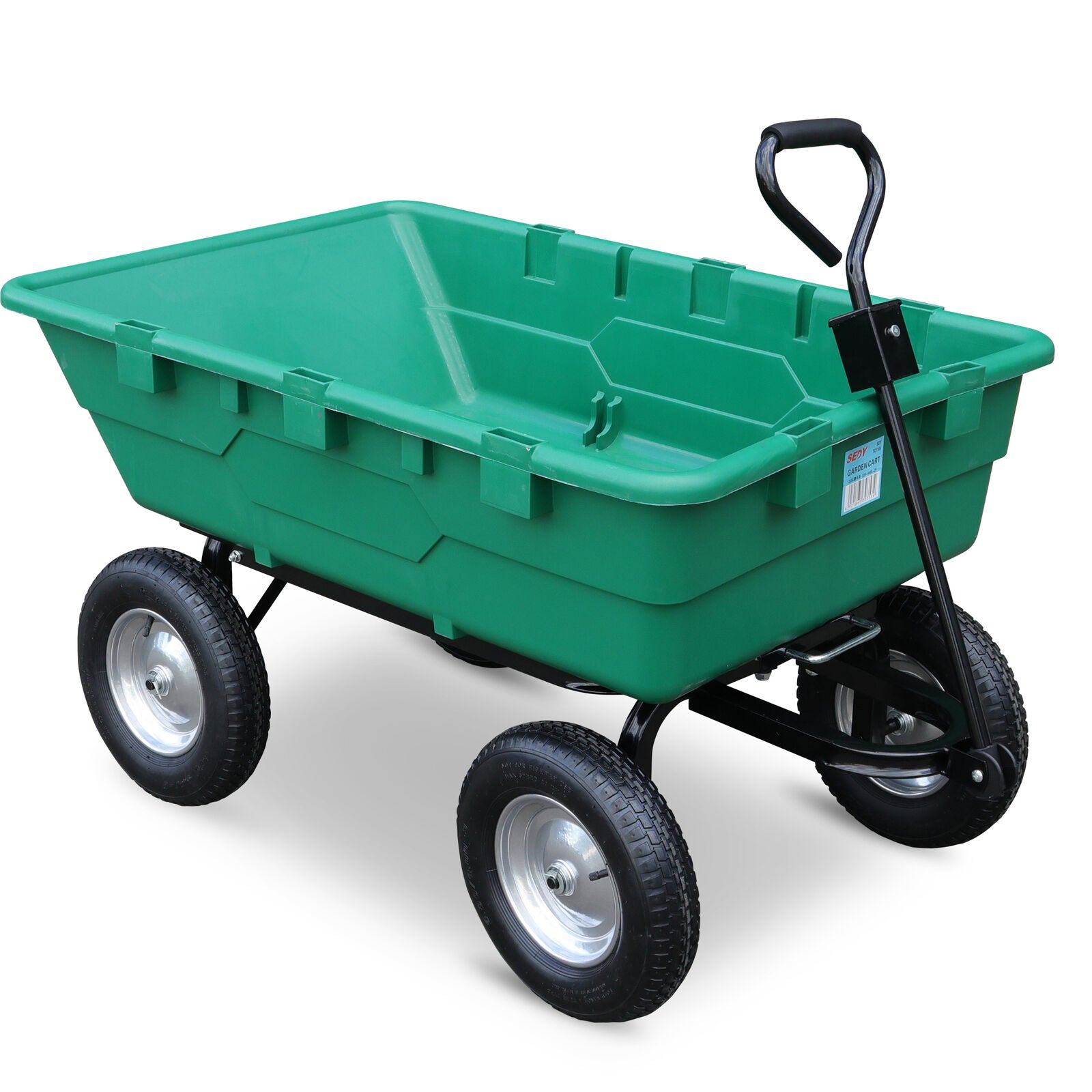 SEDY 225L Poly Pull Dump Cart Garden Hand Trailer Wagon Lawn Wheelbarrow