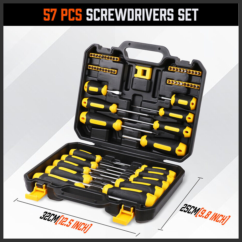 57-Pc Magnetic Screwdriver Set, Ergonomic Soft Grip, 6150 Steel