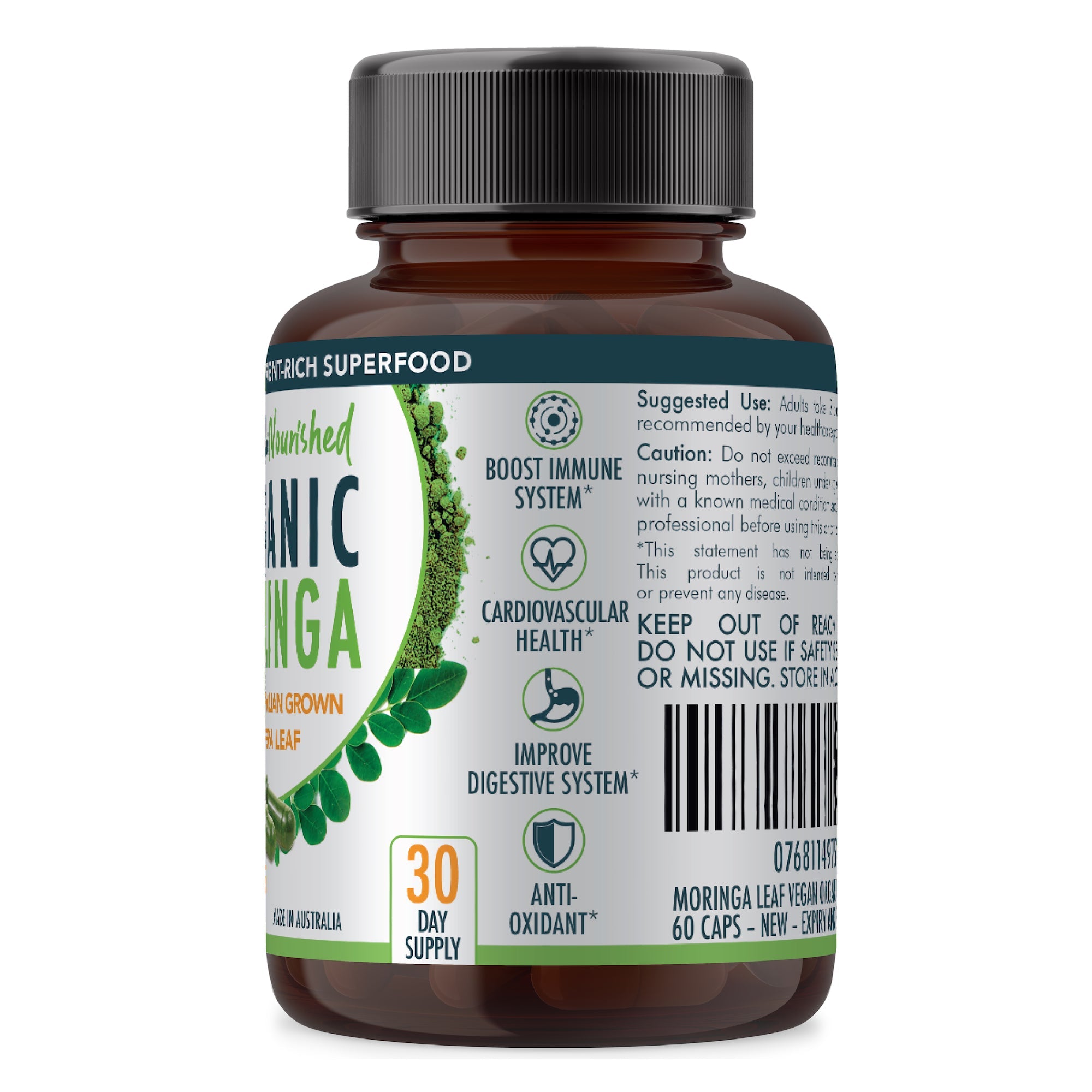 Organic Vegan Moringa Leaf Capsules – 720mg, 2x60