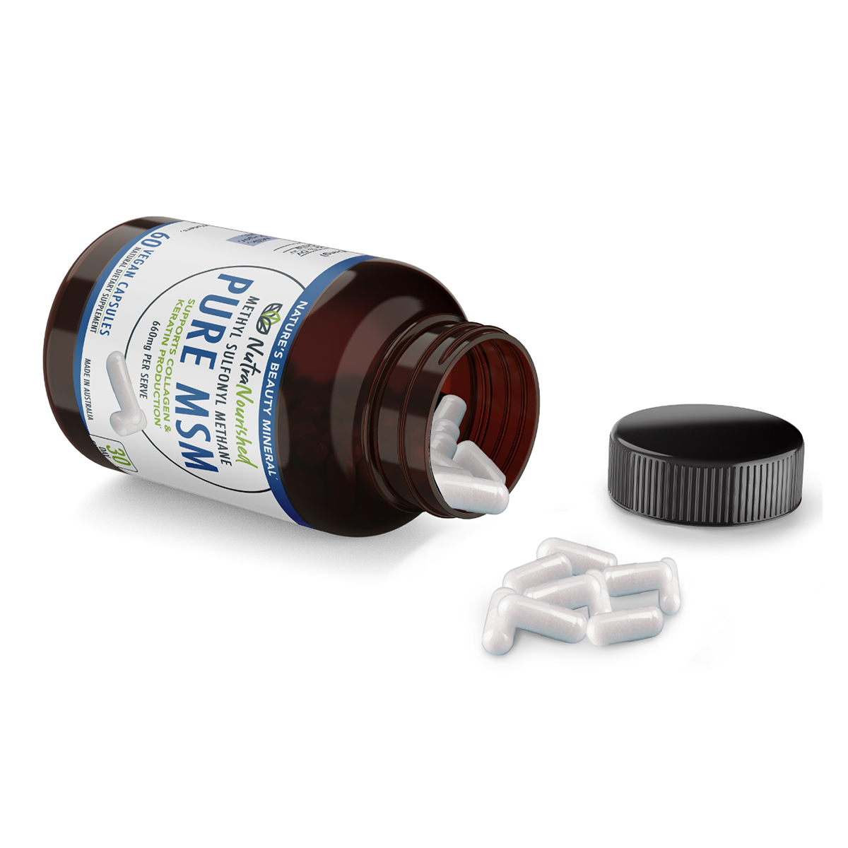 Pure MSM Capsules - Methyl Sulfonyl Methane - 660mg , 60 Vegan Capsules/1 Month