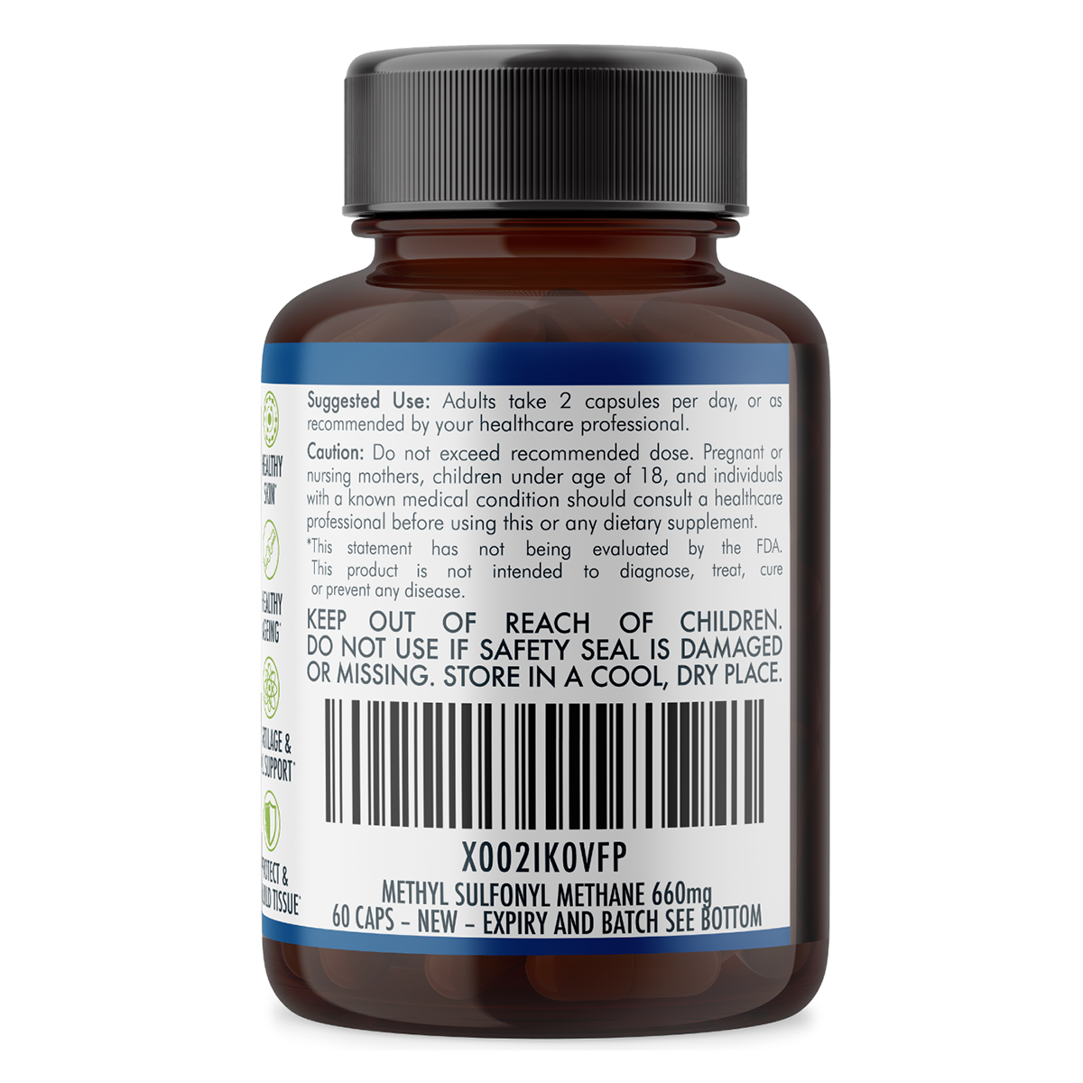 Pure MSM Capsules - Methyl Sulfonyl Methane - 660mg , 60 Vegan Capsules/1 Month