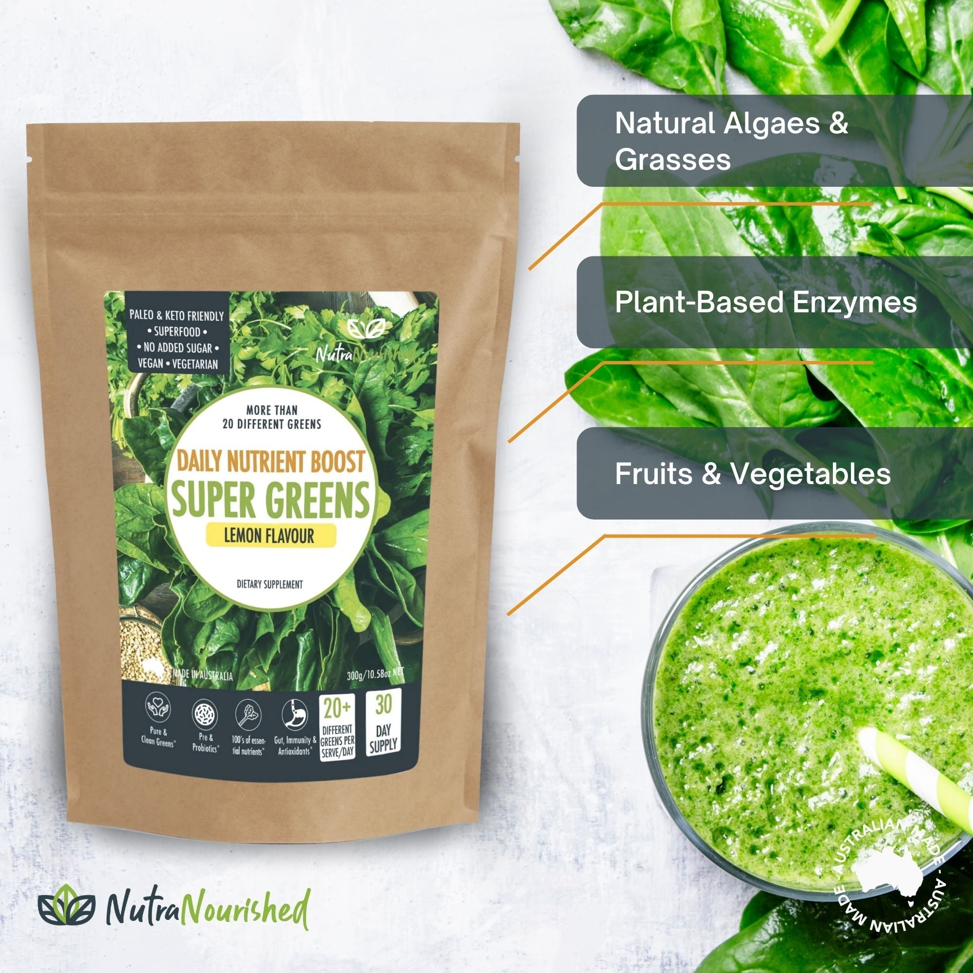 Energizing Super Greens Powder with 20+ Nutritious Ingredients