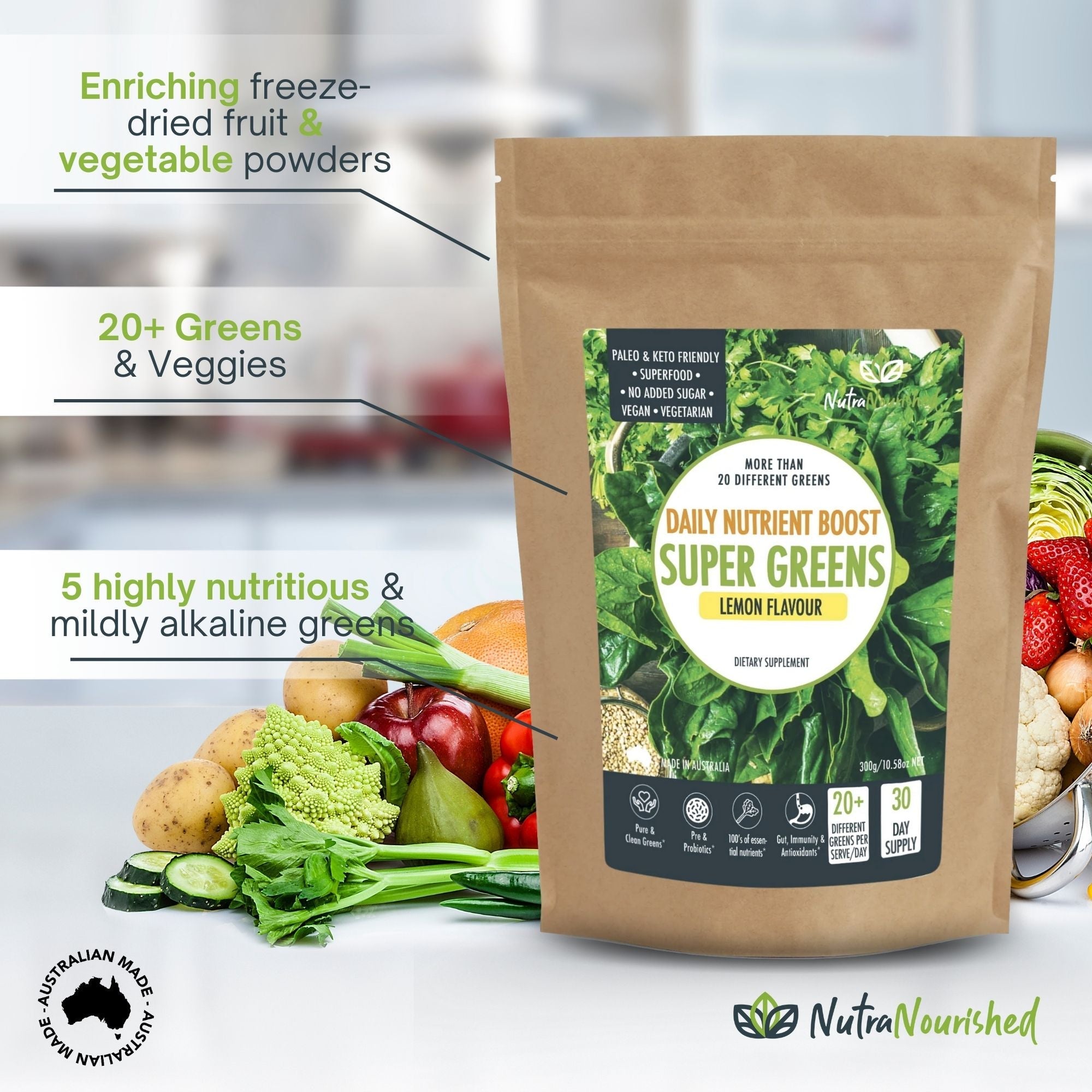 Energizing Super Greens Powder with 20+ Nutritious Ingredients