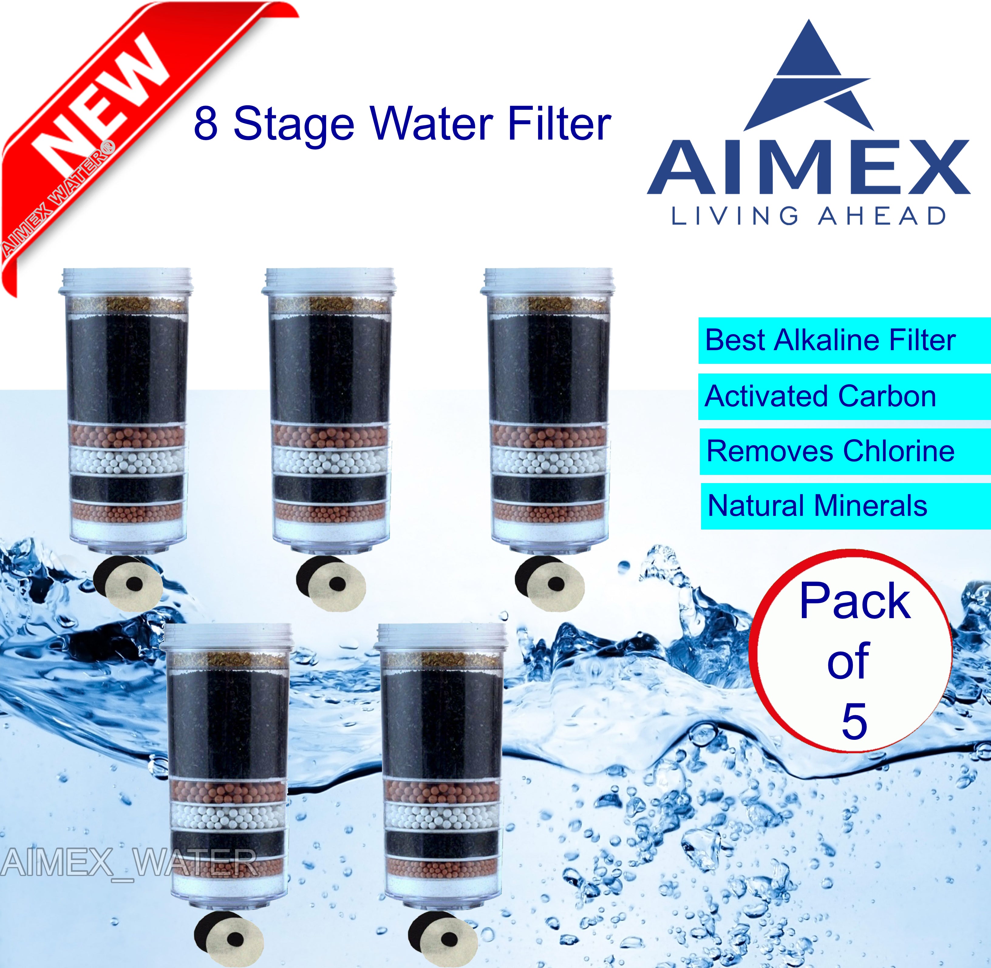 8 Stage BPA Free Water Filter Cartridges x 5 - Aimex