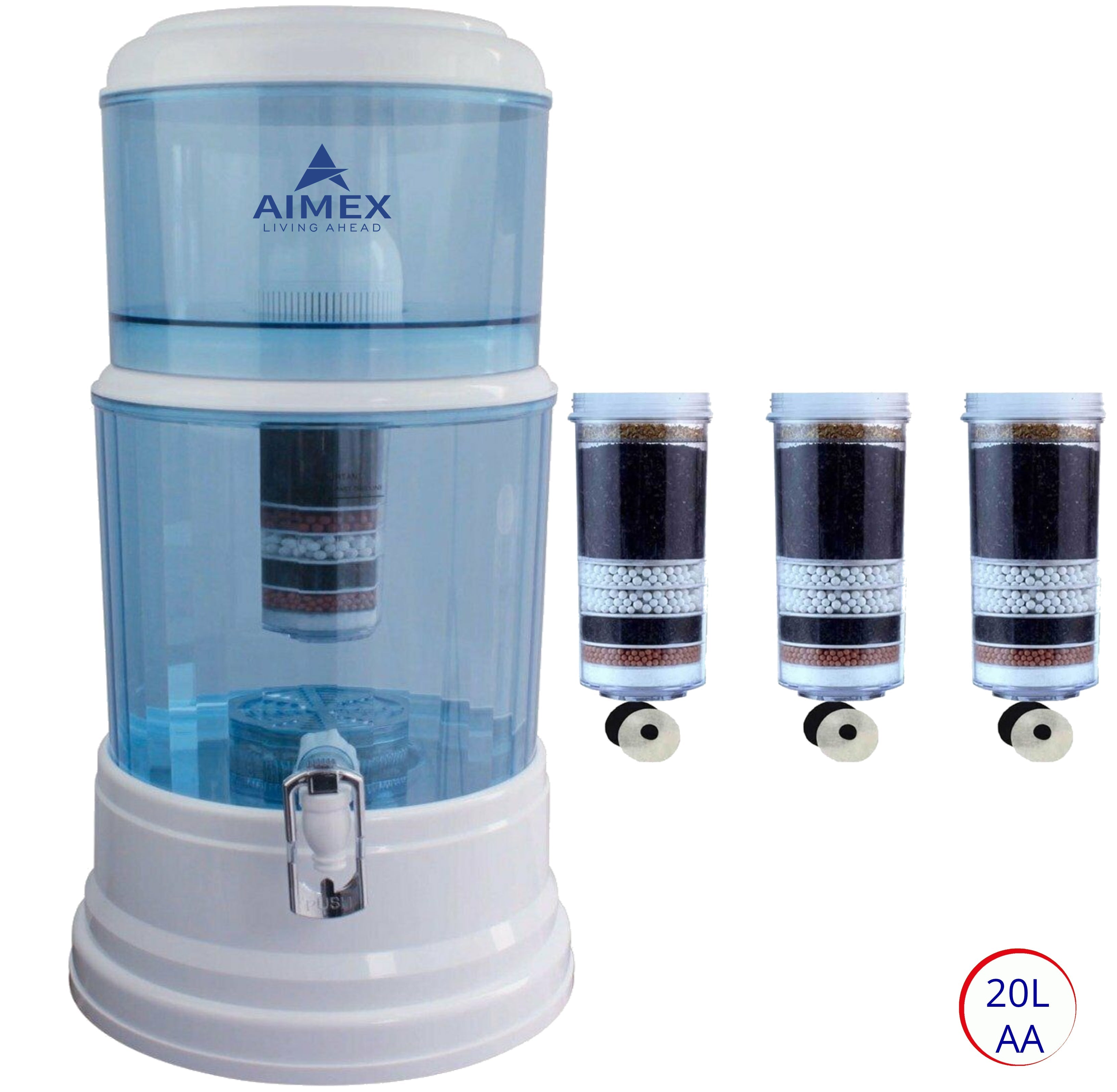 20L Maifan Stone Water Purifier, 3x 8-Stage Filters - Aimex