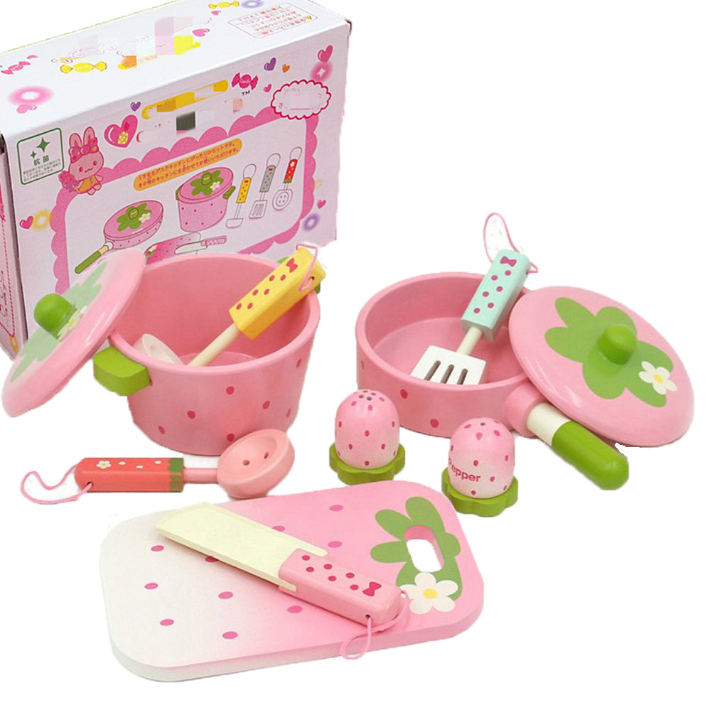 11 Pieces Kids Wooden Kitchen Play Set, Non-toxic, Colorful