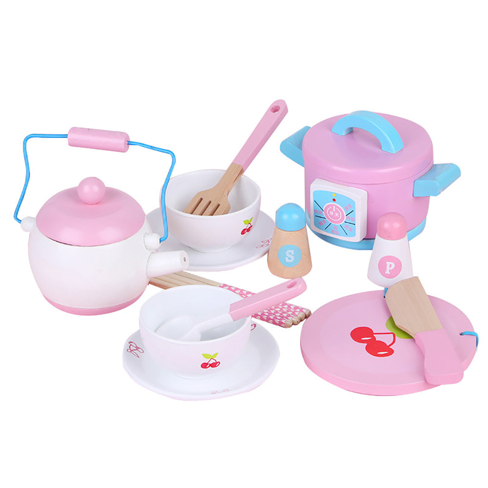 Colorful Wooden Kitchen Tea Set - Pot, Kettle, Cutlery