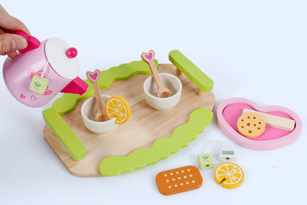 Colorful Wooden Kitchen Tea Set - Pretend Play, Durable