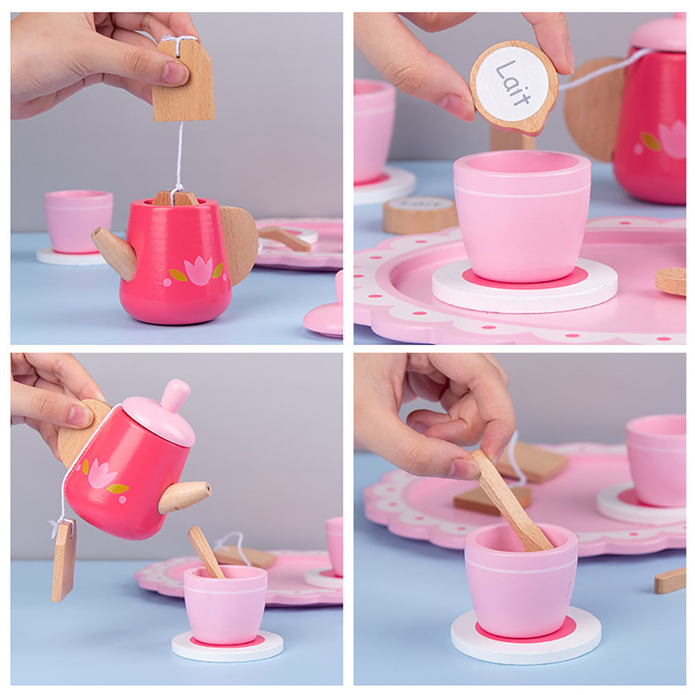 Hand-Eye Coordination Kids Wooden Tea Set Pretend Play