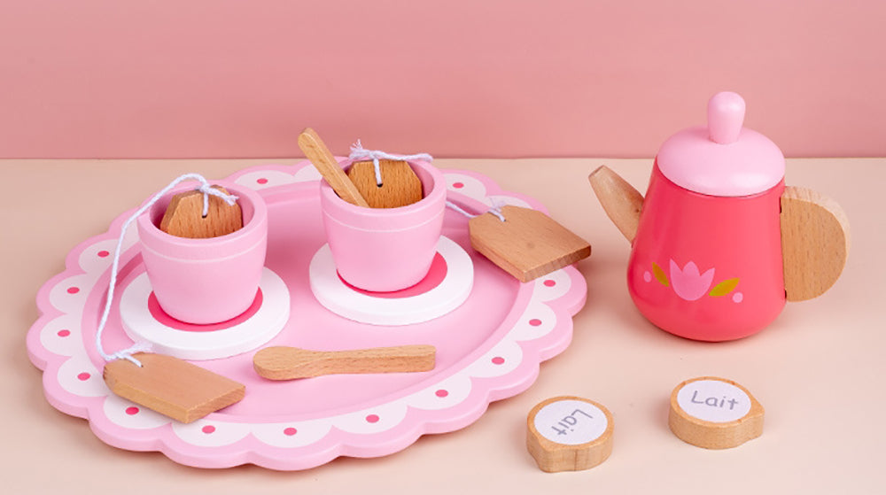 Hand-Eye Coordination Kids Wooden Tea Set Pretend Play