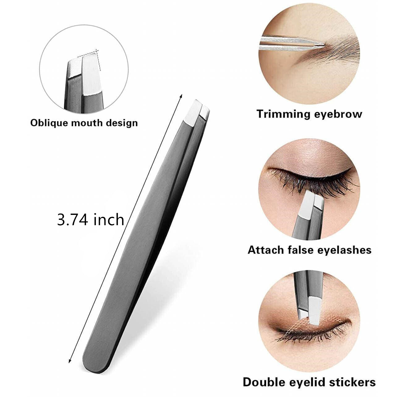 3PCS Stainless Steel Slanted Tip Eyebrow Set for Facial Hair and Beauty Care