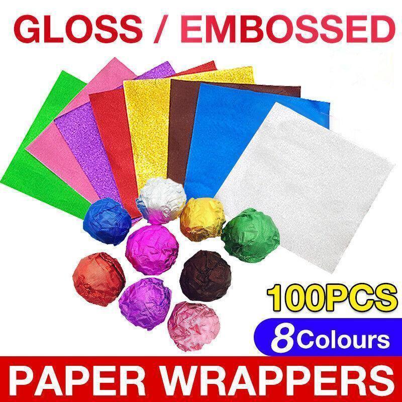 100PCS Tin Foil Aluminium Wrapping Square Chocolate Wrappers 15CM - Pink/Gloss