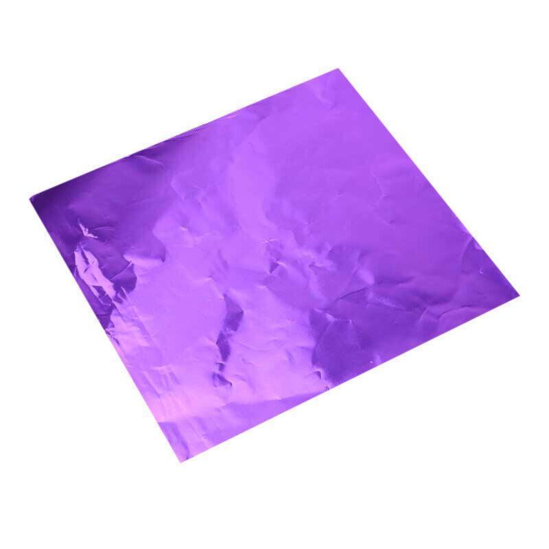100PCS Tin Foil Aluminium Wrapping Square Chocolate Wrappers 15CM - Purple/Gloss