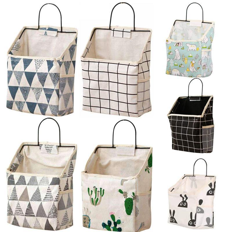 Wall Hanging Storage Bag Home Wardrobe Organiser Pouch Book Holder Phone Pocket - Cactus