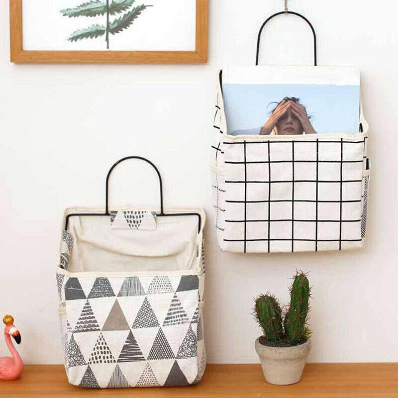 Wall Hanging Storage Bag Home Wardrobe Organiser Pouch Book Holder Phone Pocket - Cactus
