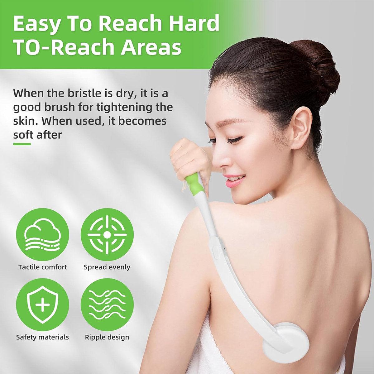 Back Bath Brush with Soft Bristles Curved Handle for Convenient Shower Scrubbing