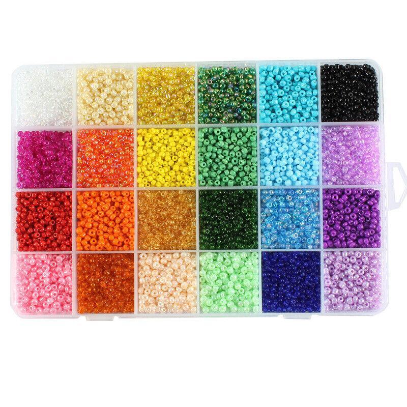 12000Pcs 3mm 24-Colour Glass Seed Bracelet Beads Kit