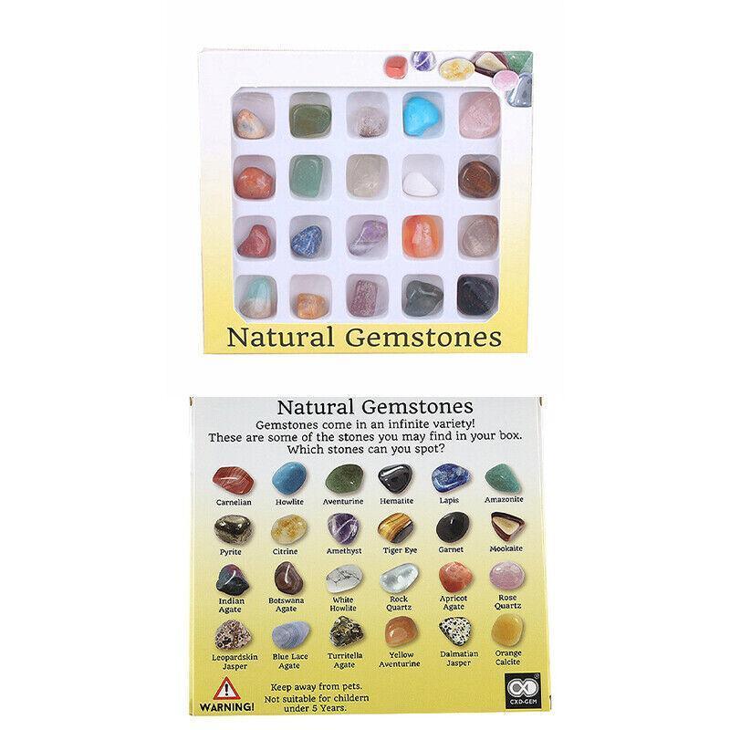 40Pcs Natural Polished Gemstone Collection Set for Display Education Crafts and Gifts