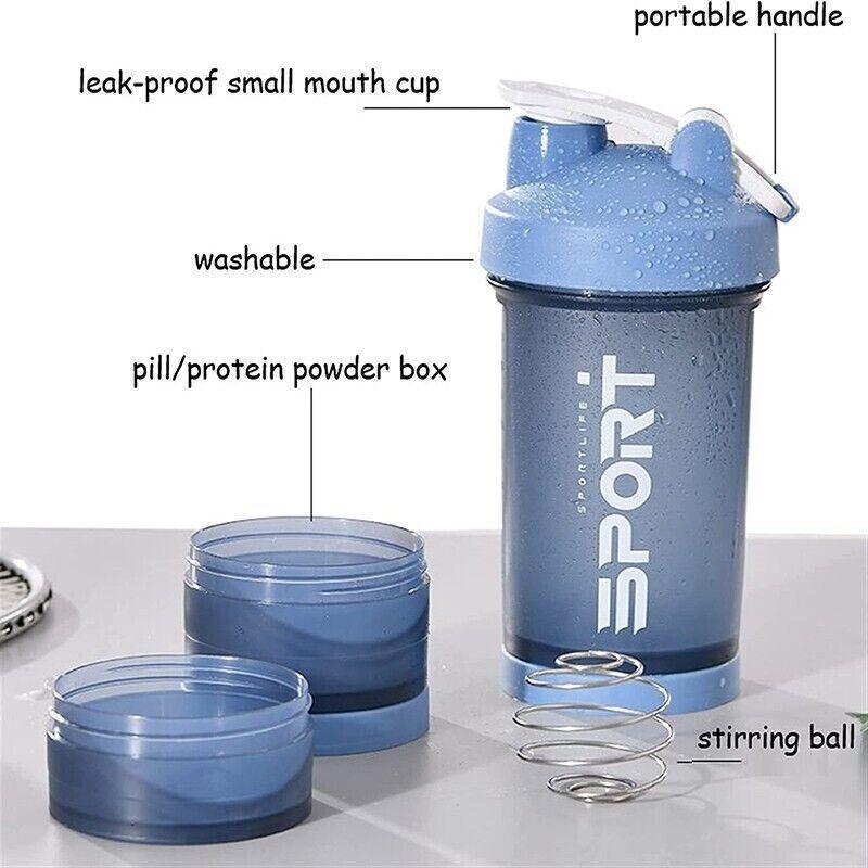 Powder Milkshake Drink Cup Sport Water Bottle 500Ml 3 Tier Protein Shaker Pill - Green