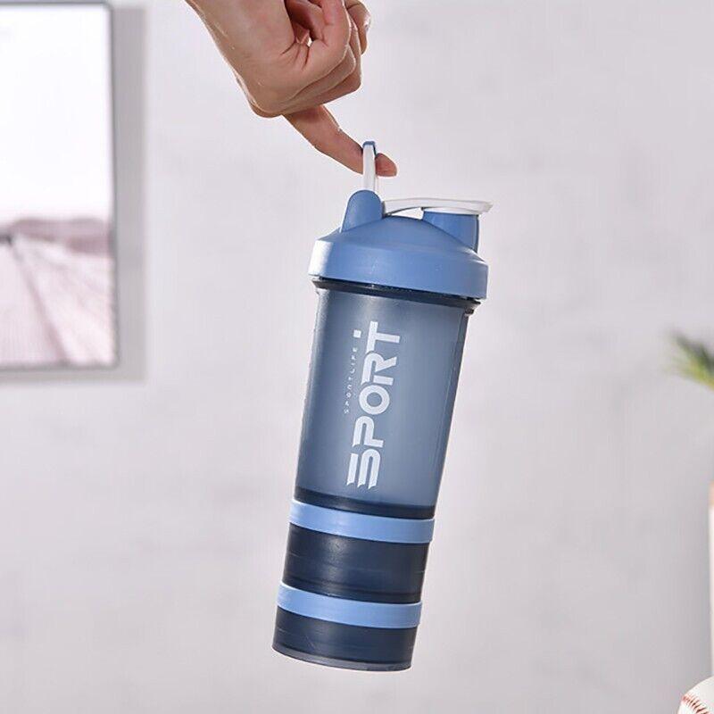 Powder Milkshake Drink Cup Sport Water Bottle 500Ml 3 Tier Protein Shaker Pill - Green