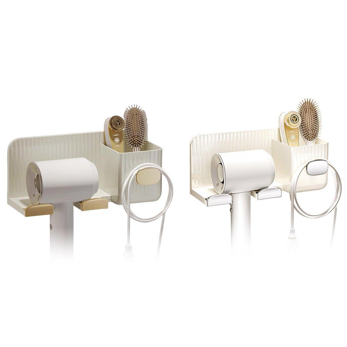 Hair Dryer Holder Rack Plastic Wall Mount No Drill Bathroom Organizer Storage - Gold