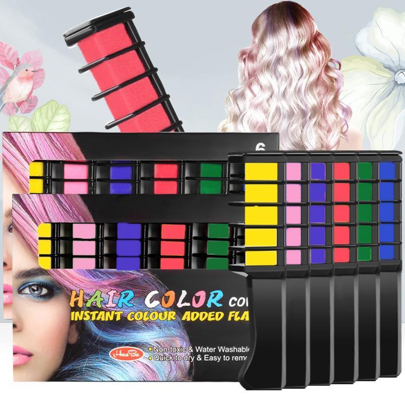 6 Colours Washable Hair Chalk Comb Kit Temporary Hair Dye for Parties and Events