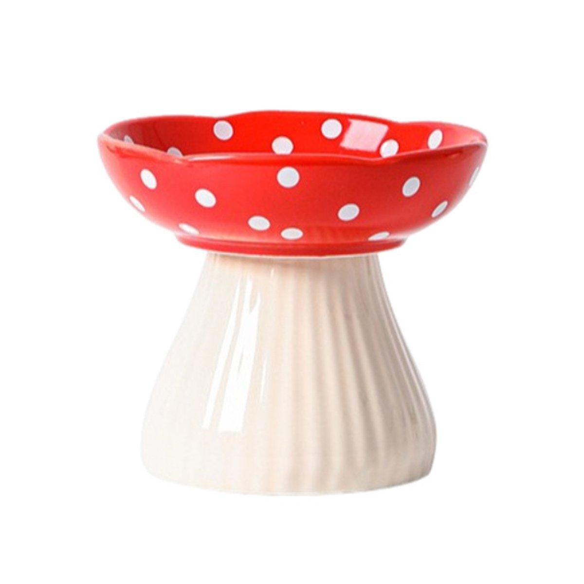 Pet Elevated Mushroom Bowl Ceramic Cat Dog Bowl Dish Food Feeder Raised Cat Bowl - Yellow