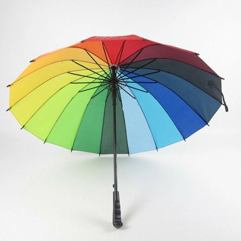16 Ribs Large Rainbow Umbrella Fashion Straight Long Handle Anti Uv Sun Rain Au