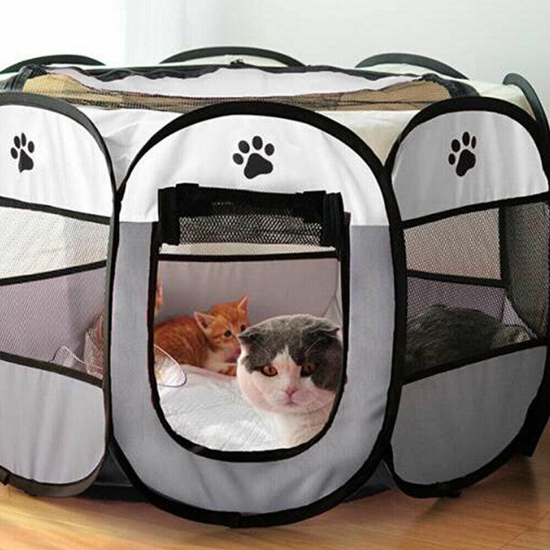 8 Panel Pet Tent Playpen Dog Cat Play Pen Bags Kennel Portable Puppy Crate - L 91X91X58CM
