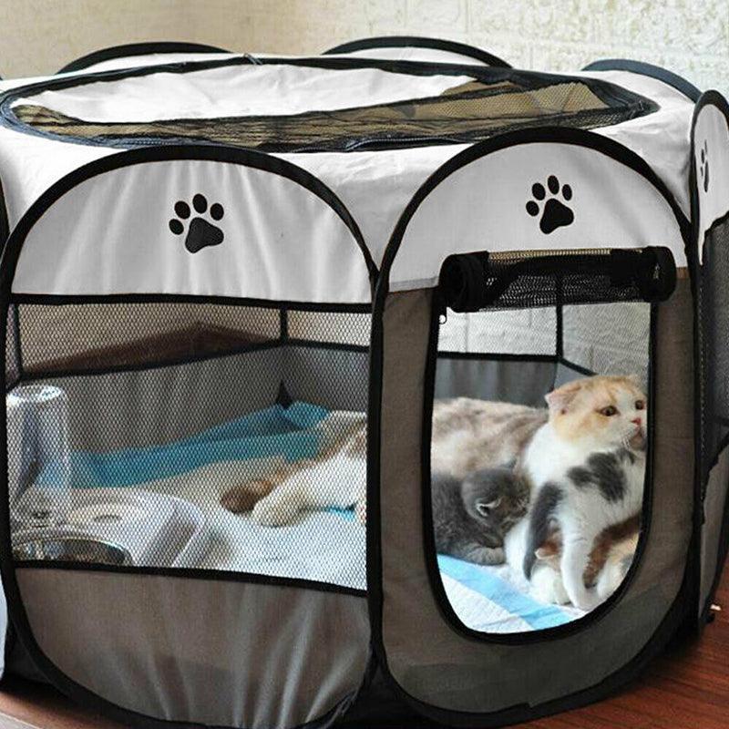 8 Panel Pet Tent Playpen Dog Cat Play Pen Bags Kennel Portable Puppy Crate - L 91X91X58CM