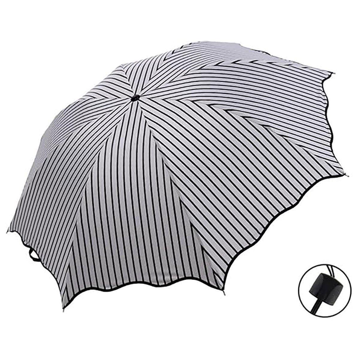 Stripe Sun Umbrella Rainy Folding Umbrella Women Sunscreen Black Rubber Sunshade