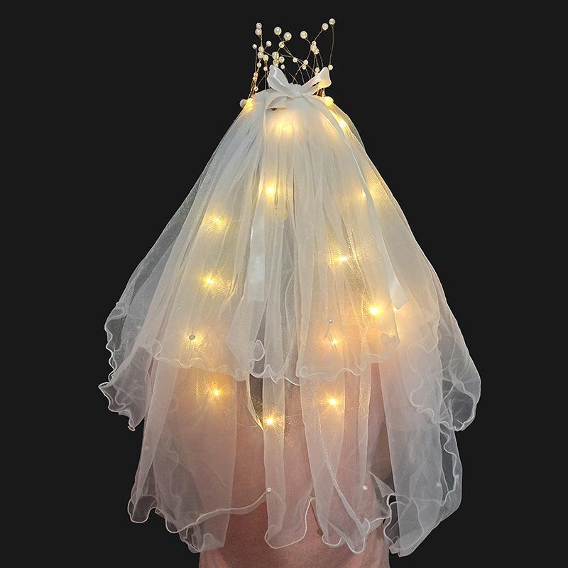 LED Crowns Glowing Headdress Wedding Bride Crowns Pearl Headwear viel party