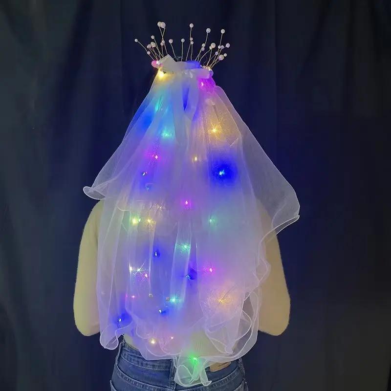 LED Crowns Glowing Headdress Wedding Bride Crowns Pearl Headwear viel party