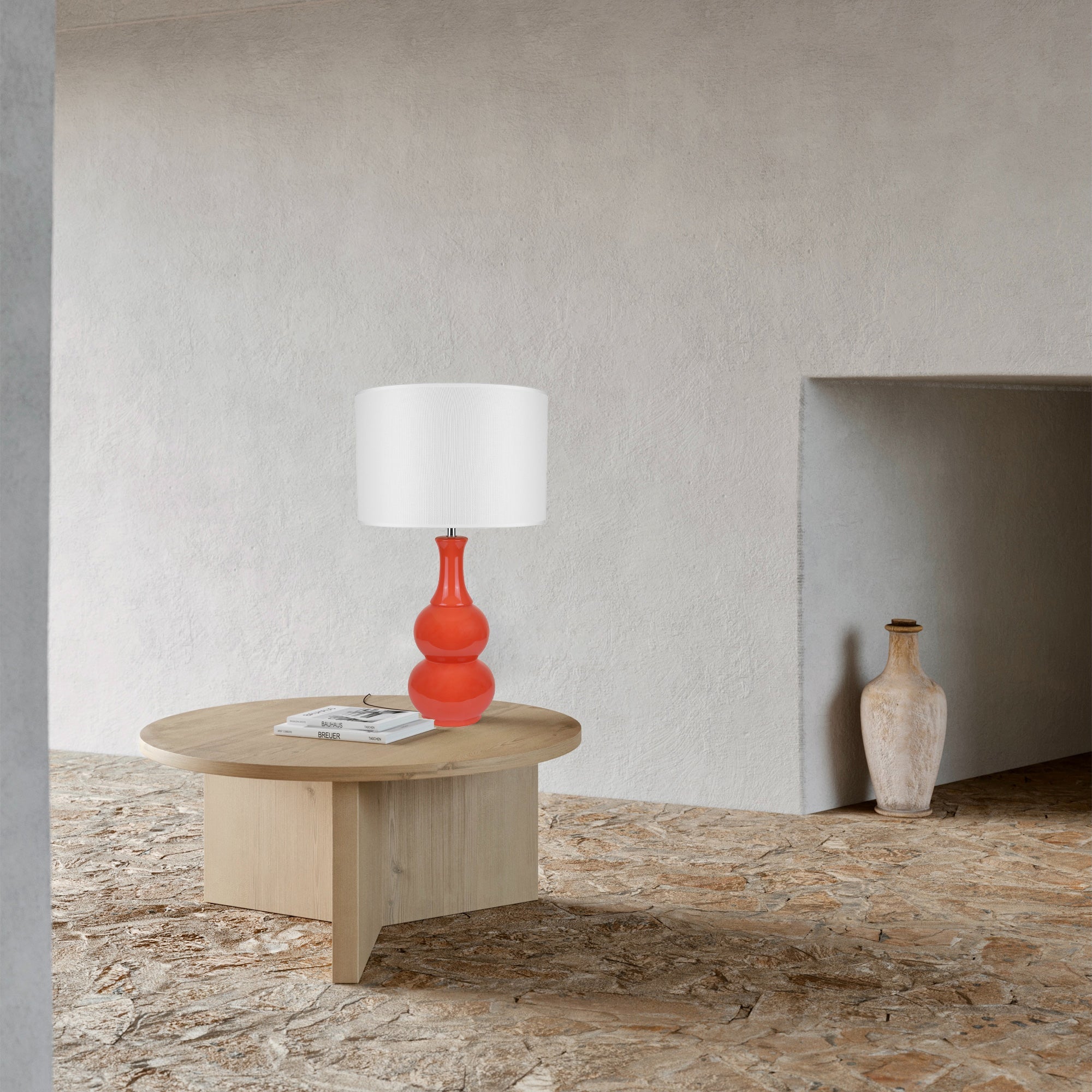 Orange Ceramic Table Lamp with White Shade, 60W - Pattery Barn