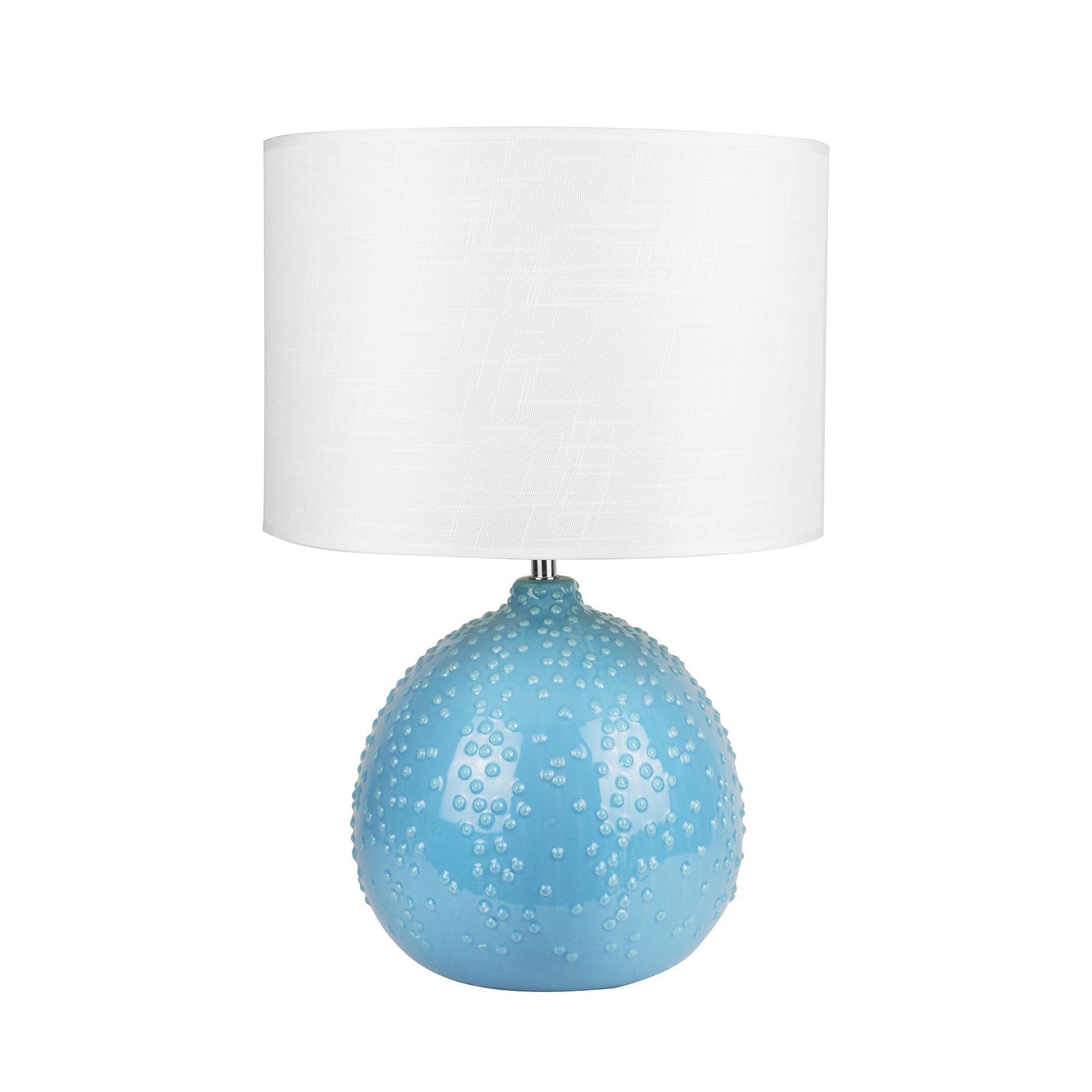 Glossy Blue Ceramic Table Lamp w/ Chrome & White Shade