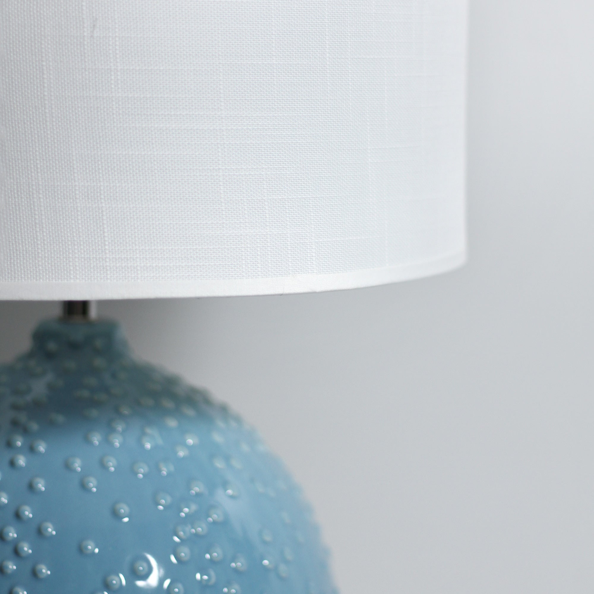 Glossy Blue Ceramic Table Lamp w/ Chrome & White Shade