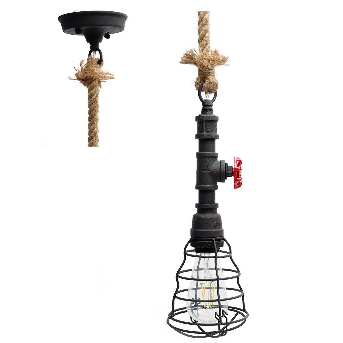 Industrial Metal & Rope Rusty Pipe Pendant Light, 1 Light