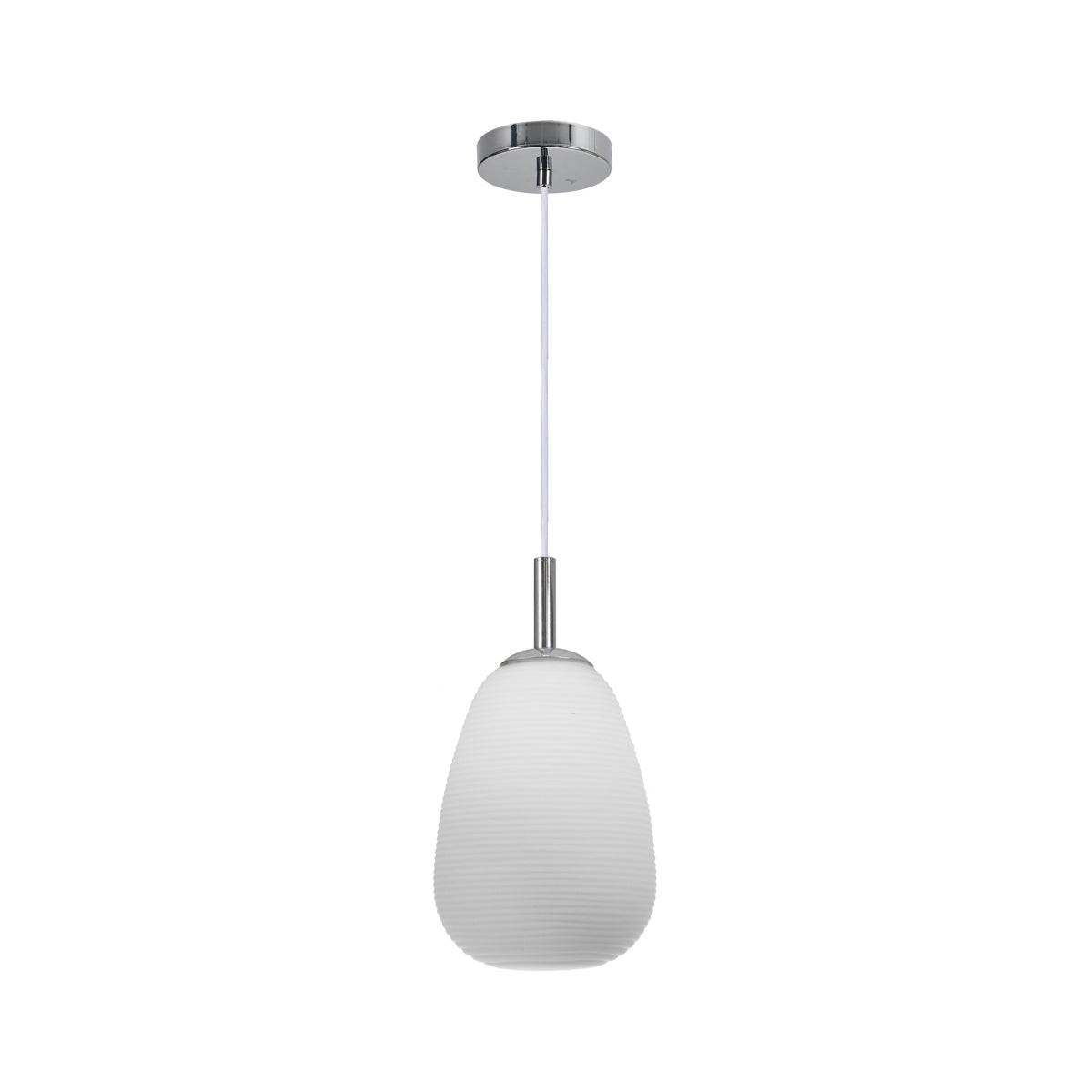 Chrome & Opal Glass Pendant Light, Ribbed Shade, Briella