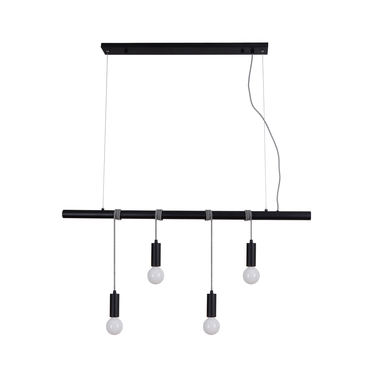 Adjustable 4-Light Pendant, Metal, E27 Bulbs, Black - Bikkel